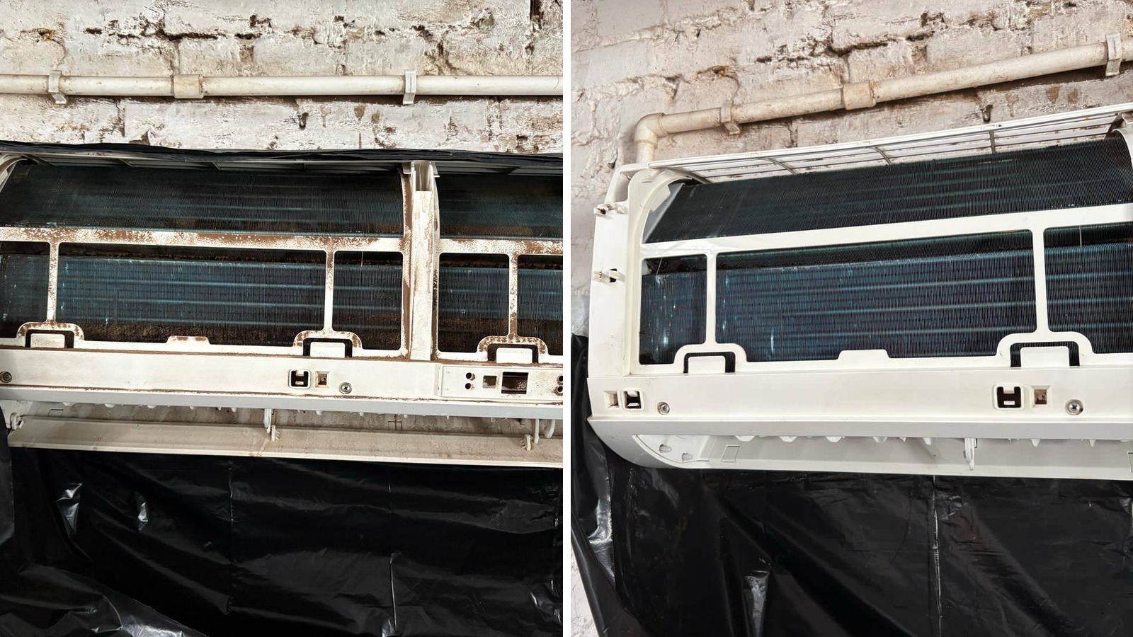 Внутренний блок кондиционера до и после глубокой чистки